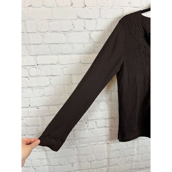 MAX STUDIO brown embroidered rayon blend cardigan sweater size S - Picture 4 of 6